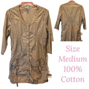 Utility Jacket / Dress Y2K grommets Side lace ties gathering pockets Shacket